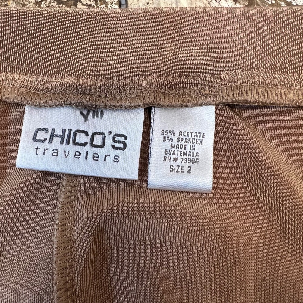 Vintage Chico's Brown Acetate Midi Trumpet Skirt Travelers Gored Flare Size 16 2 - Picture 6 of 6
